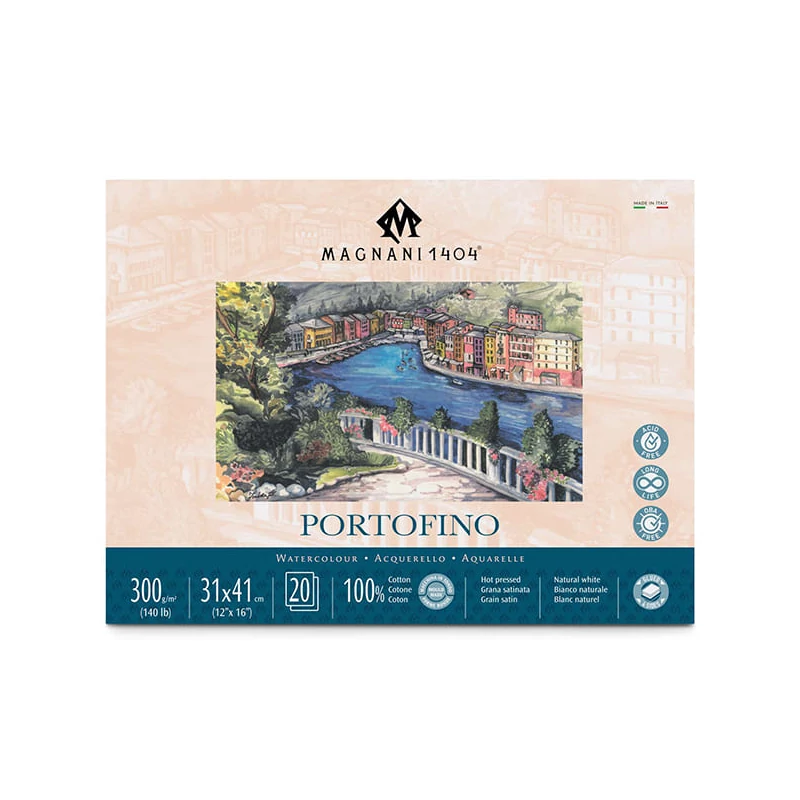 Akvarelový blok Magnani Portofino, 100% bavlna, 300 g, 31x41 cm, 20 listov, hladký