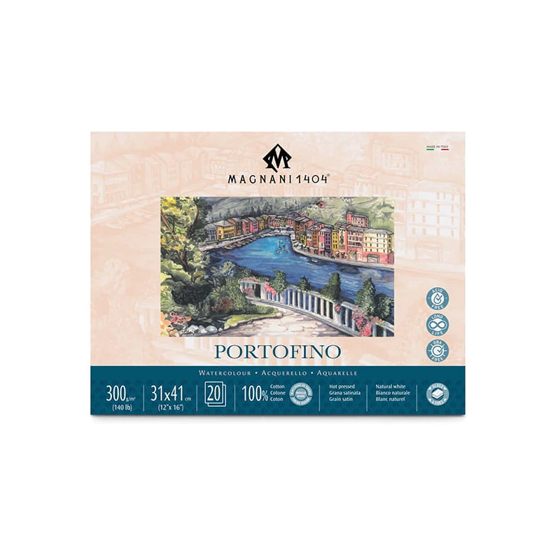 Akvarelový blok Magnani Portofino, 100% bavlna, 300 g, 31x41 cm, 20 listov, hladký