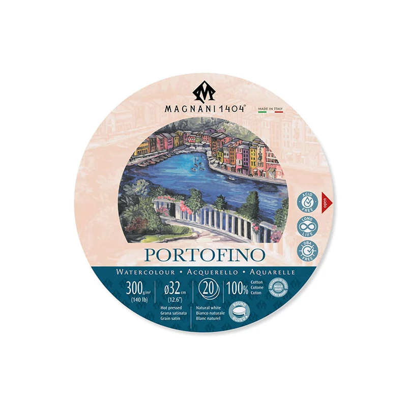 Akvarelový blok Magnani Portofino, 100% bavlna, 300 g, 32 cm okrúhly, 20 listov, hladký