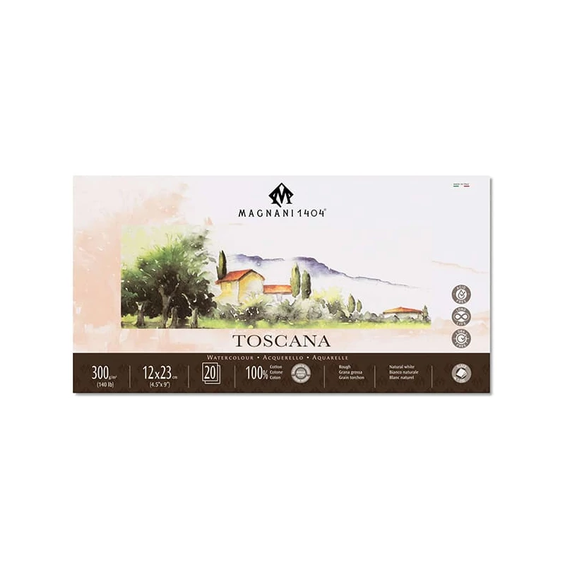 Akvarelový blok Magnani Toscana, 100% bavlna, 300 g, 12x23 cm, 20 listov, hrubý