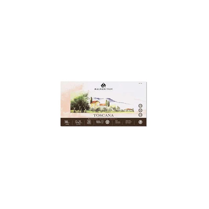 Akvarelový blok Magnani Toscana, 100% bavlna, 300 g, 12x23 cm, 20 listov, hrubý