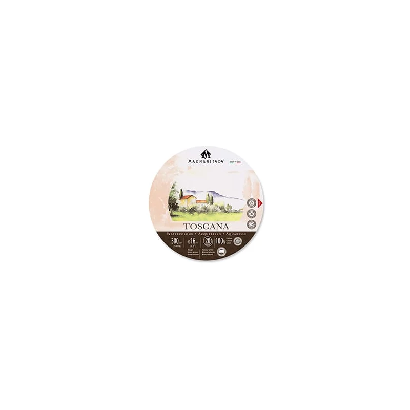 Akvarelový blok Magnani Toscana, 100% bavlna, 300 g, 16 cm okrúhly, 20 listov, hrubý