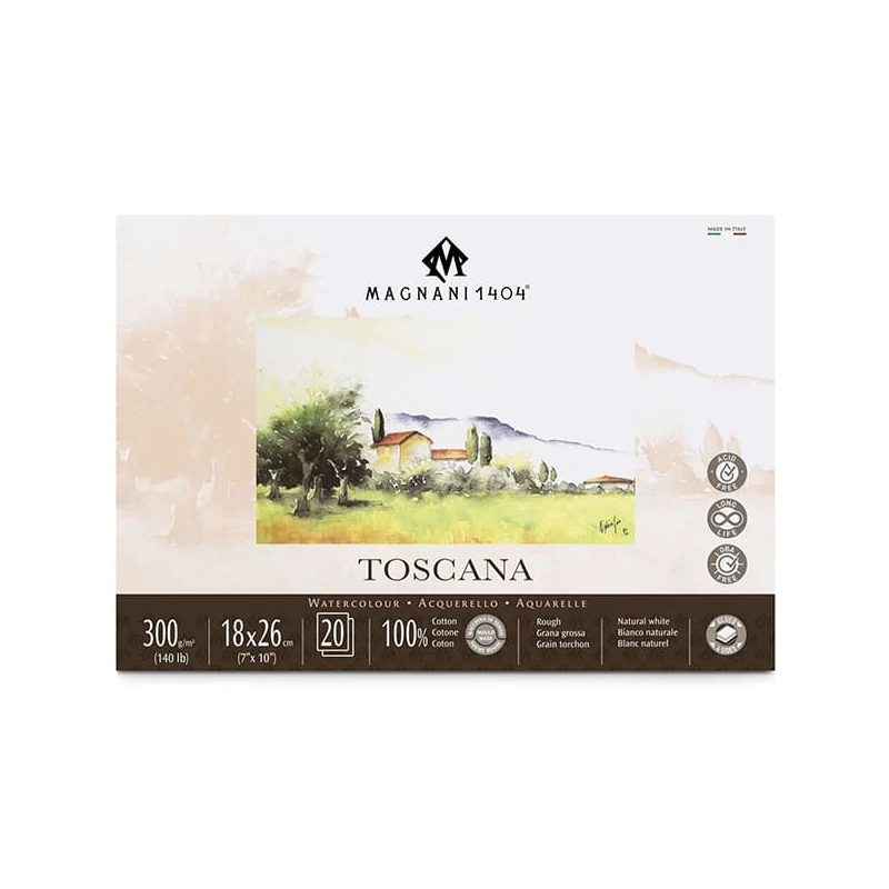 Akvarelový blok Magnani Toscana, 100% bavlna, 300 g, 18x26 cm, 20 listov, hrubý