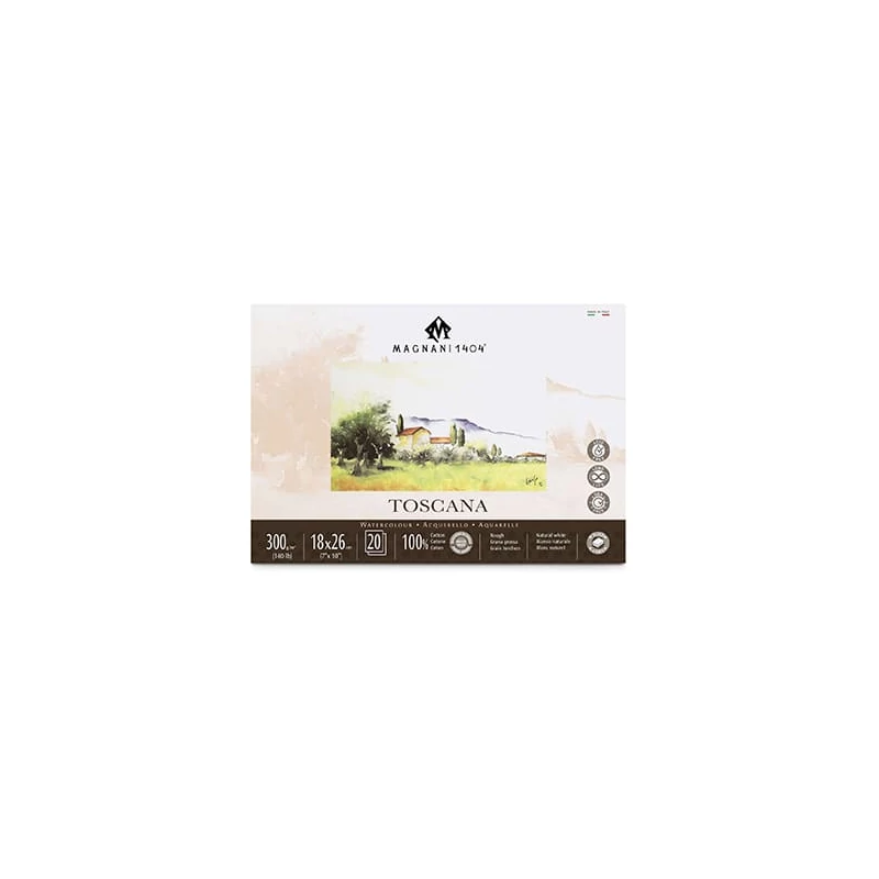Akvarelový blok Magnani Toscana, 100% bavlna, 300 g, 18x26 cm, 20 listov, hrubý