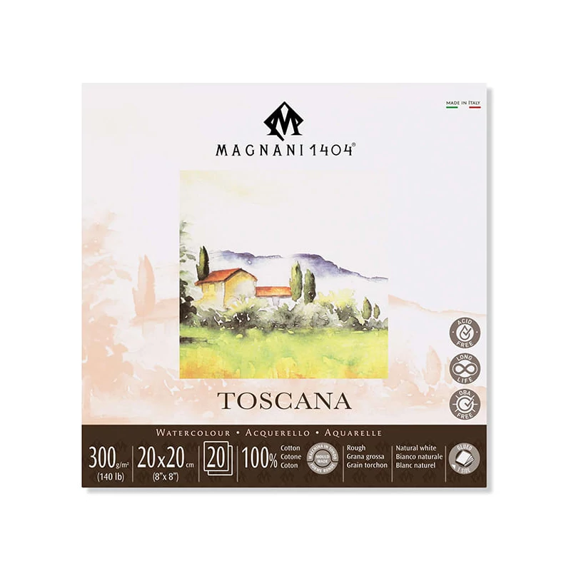Akvarelový blok Magnani Toscana, 100% bavlna, 300 g, 20x20 cm, 20 listov, hrubý