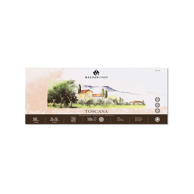 Akvarelový blok Magnani Toscana, 100% bavlna, 300 g, 20x50 cm, 20 listov, hrubý