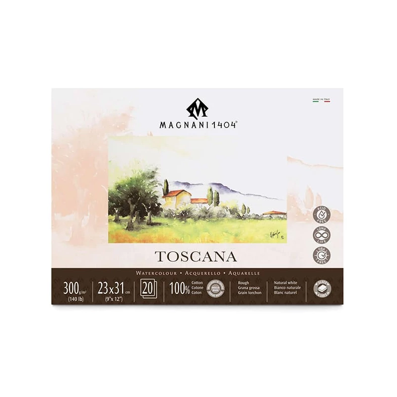 Akvarelový blok Magnani Toscana, 100% bavlna, 300 g, 23x31 cm, 20 listov, hrubý