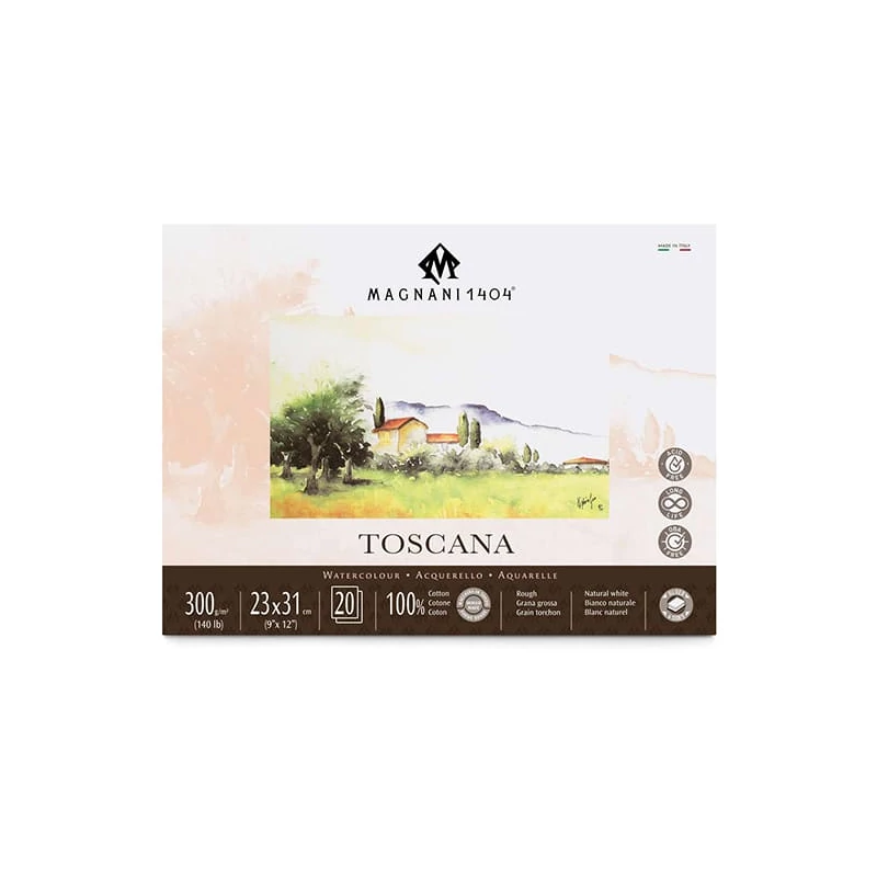 Akvarelový blok Magnani Toscana, 100% bavlna, 300 g, 23x31 cm, 20 listov, hrubý