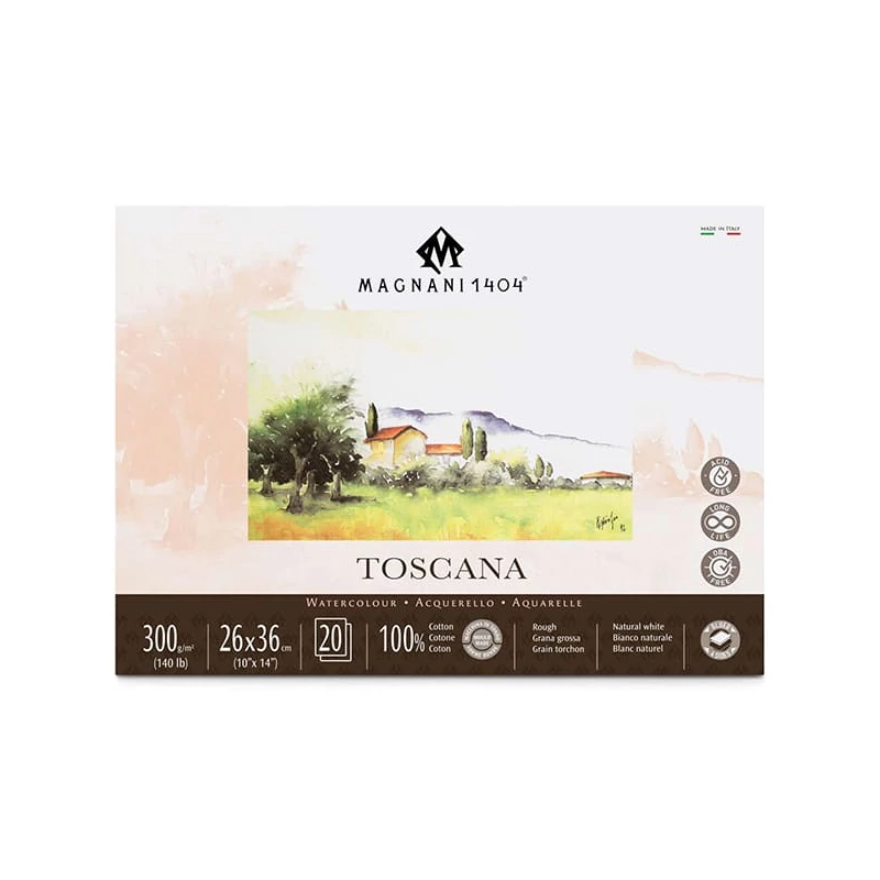 Akvarelový blok Magnani Toscana, 100% bavlna, 300 g, 26x36 cm, 20 listov, hrubý
