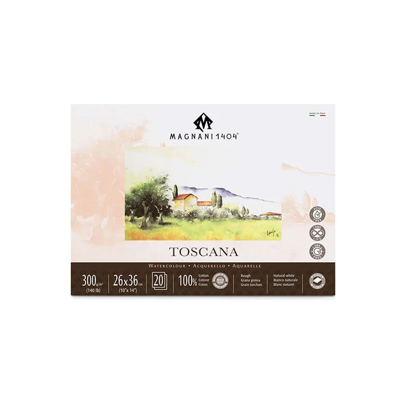 Akvarelový blok Magnani Toscana, 100% bavlna, 300 g, 26x36 cm, 20 listov, hrubý