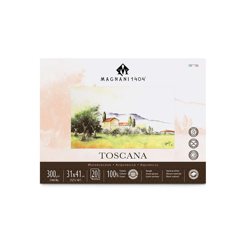 Akvarelový blok Magnani Toscana, 100% bavlna, 300 g, 31x41 cm, 20 listov, hrubý