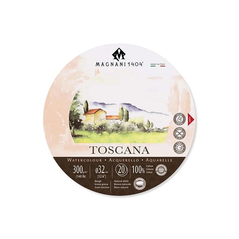 Akvarelový blok Magnani Toscana, 100% bavlna, 300 g, 32 cm okrúhla, 20 listov, hrubý