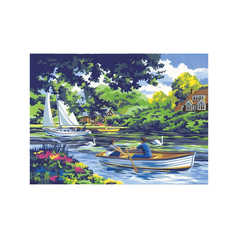 Sada očíslovaných omaľovánok, akrylová farba+štetec, 29x39 cm - Člnkovanie po rieke