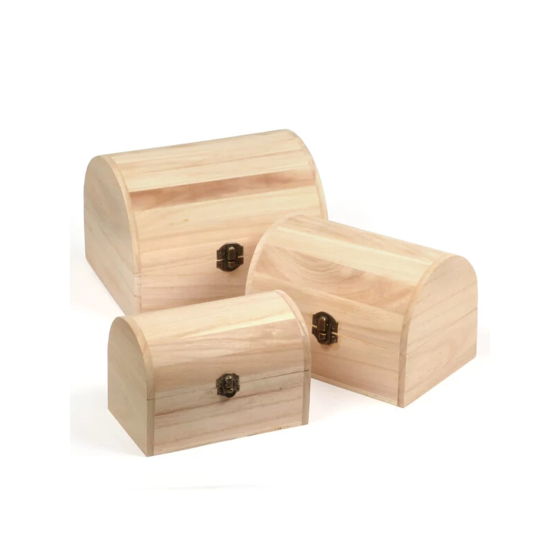 Sada drevených krabičiek - 3 ks, truhlica na poklady s vypuklou strechou, 20x16x14/17,5x12,5x12/14,5x9x10 cm