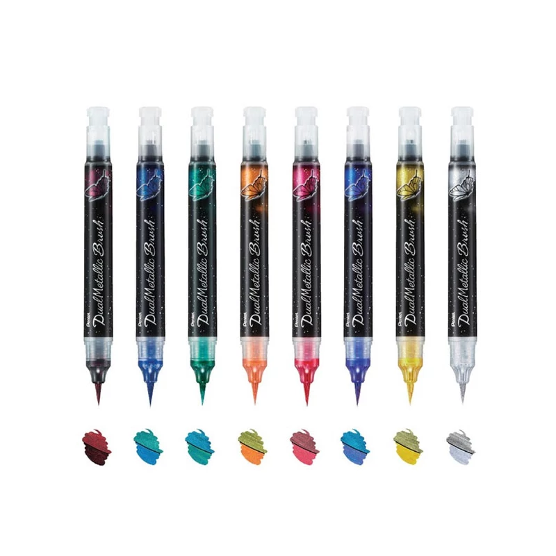 Štetcový popisovač Pentel Dual Metallic Brush Pen, XGFH-DFX, oranžovo-metalický žltý