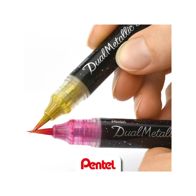 Štetcový popisovač Pentel Dual Metallic Brush Pen, XGFH-DFX, oranžovo-metalický žltý
