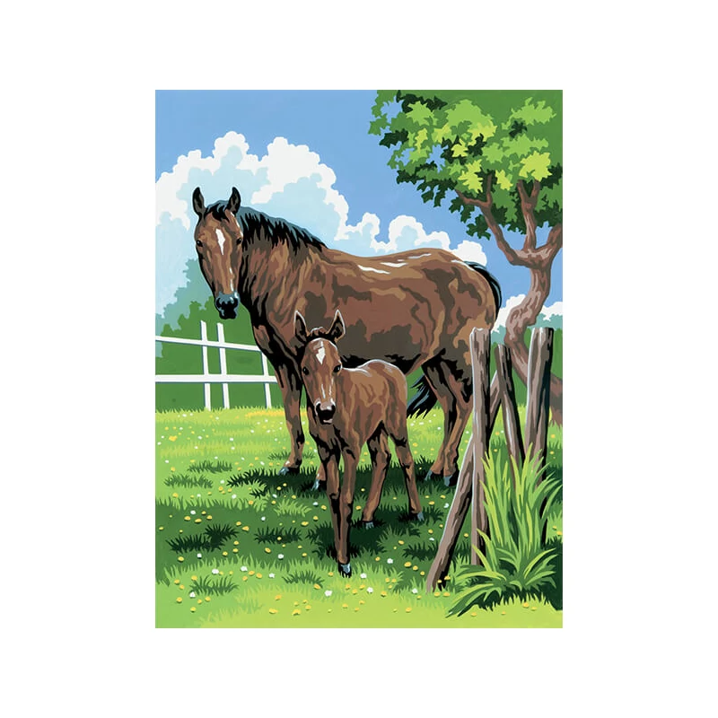 Sada očíslovaných omaľovánok, akrylová farba+štetec, 22x30 cm - Kone, Mare a Foal