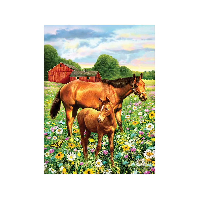 Sada očíslovaných omaľovánok, akrylová farba+štetec, 22x30 cm - Kone na lúke