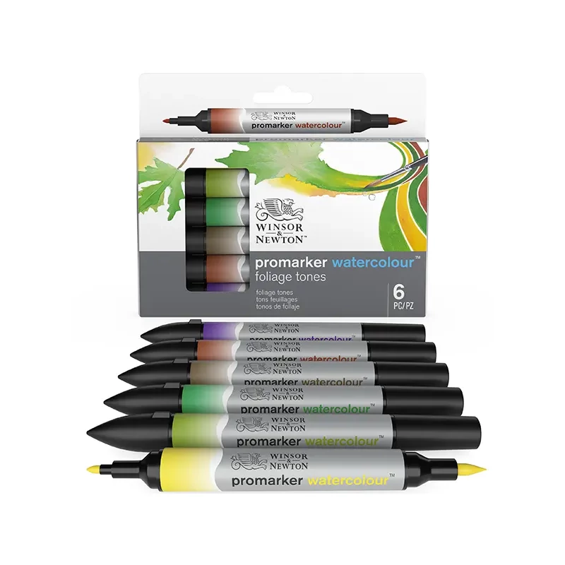 Promarker Watercolour sada akvarelových štetcových popisovačov s obojstranným hrotom – 6 ks, foliage tones