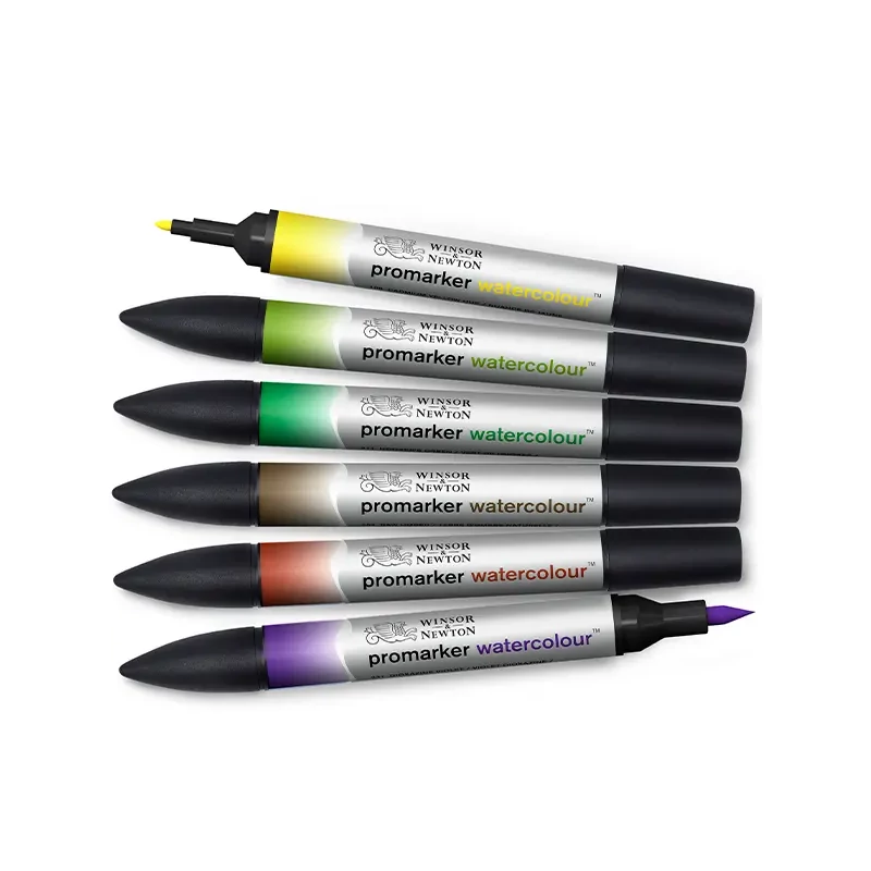 Promarker Watercolour sada akvarelových štetcových popisovačov s obojstranným hrotom – 6 ks, foliage tones