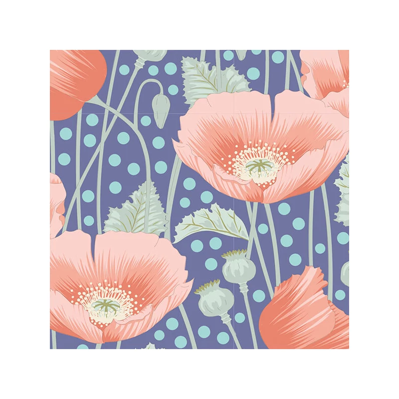 Patchworková tkanina - Tilda Gardenlife - Poppies Blue 100319