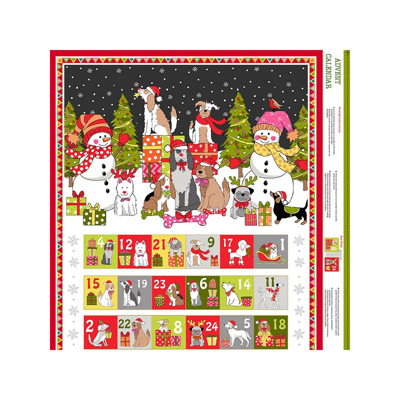 Patchworková tkanina - Makower - Christmas 22 Reprint Yappy Dogs 2368-1 Advent, Panel, 60cm