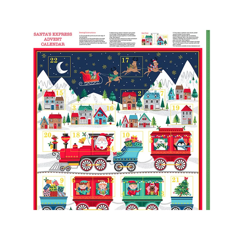 Patchworková tkanina - Makower - Christmas 22 Reprint Santa Express 2387-1 Advent, Panel, 60cm