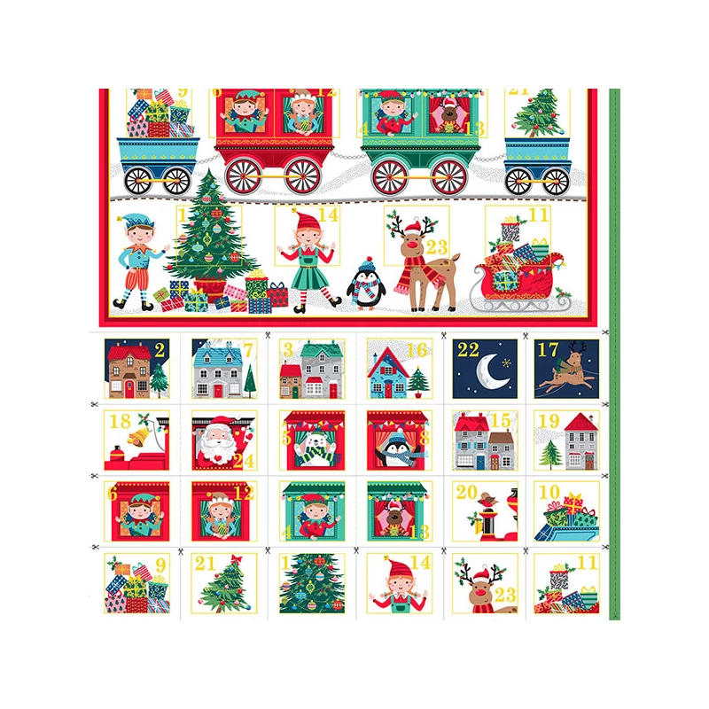 Patchworková tkanina - Makower - Christmas 22 Reprint Santa Express 2387-1 Advent, Panel, 60cm