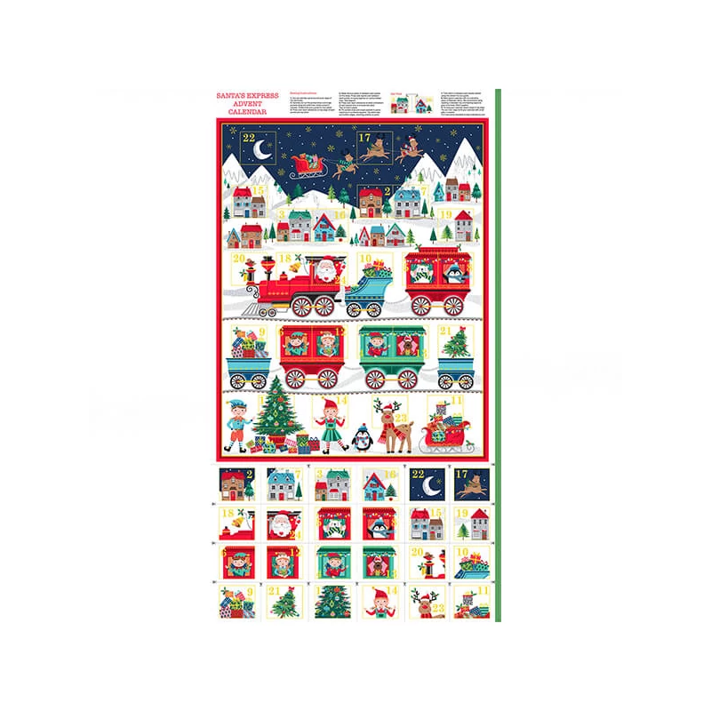 Patchworková tkanina - Makower - Christmas 22 Reprint Santa Express 2387-1 Advent, Panel, 60cm