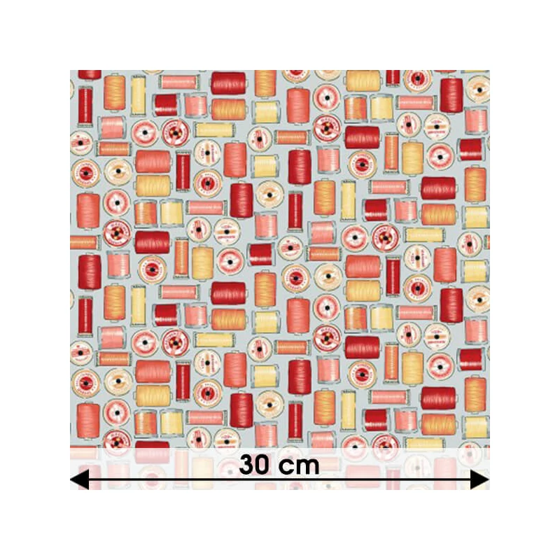 Patchworková tkanina - Makower - Sewing Room Reels Red 2505-R