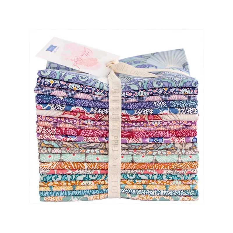Patchworková tkanina - Tilda Cotton Beach - Scallop shell teal 100336