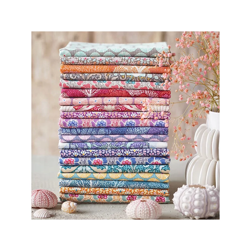 Patchworková tkanina - Tilda Cotton Beach - Scallop shell teal 100336