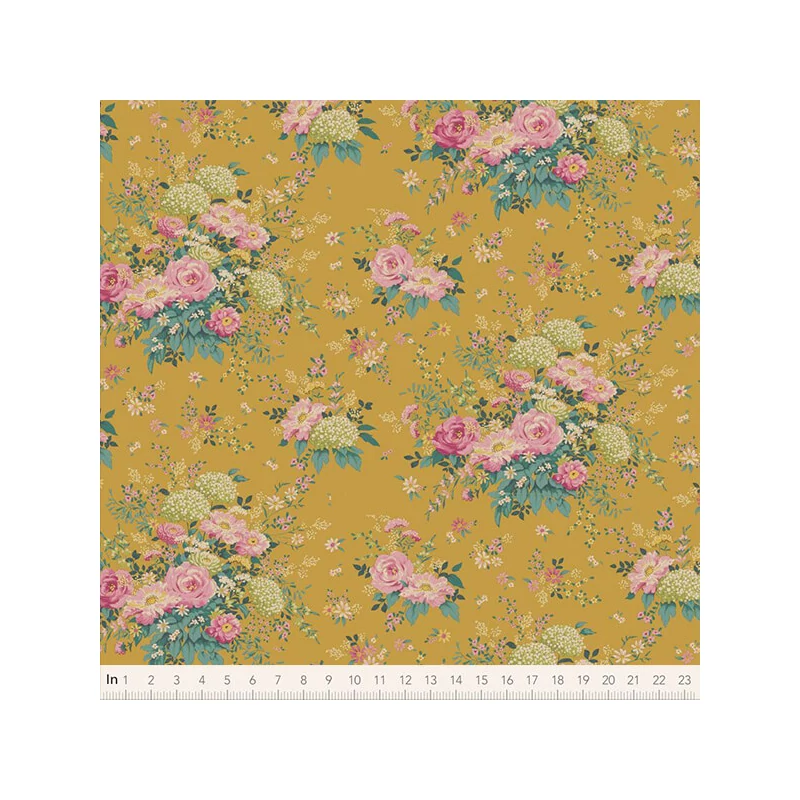 Patchworková tkanina - Tilda Chic Escape - Wildgarden mustard 100454