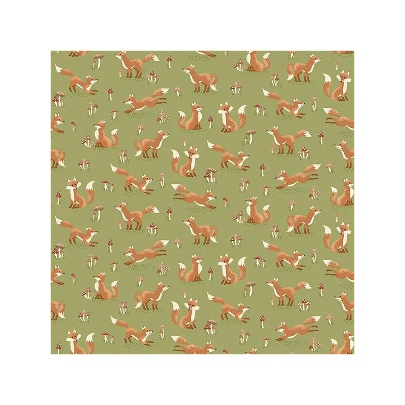 Patchworková tkanina - Makower - Hello Autumn Fox Green 098/G