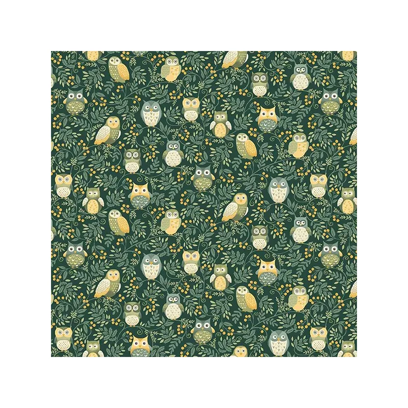 Patchworková tkanina - Makower - Hello Autumn Owls Green 099/G