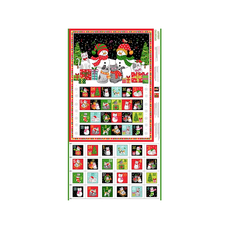 Patchworková tkanina - Makower - Christmas Santa Paws Cats advent 2477-1 Panel, 60cm