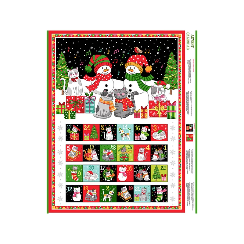 Patchworková tkanina - Makower - Christmas Santa Paws Cats advent 2477-1 Panel, 60cm