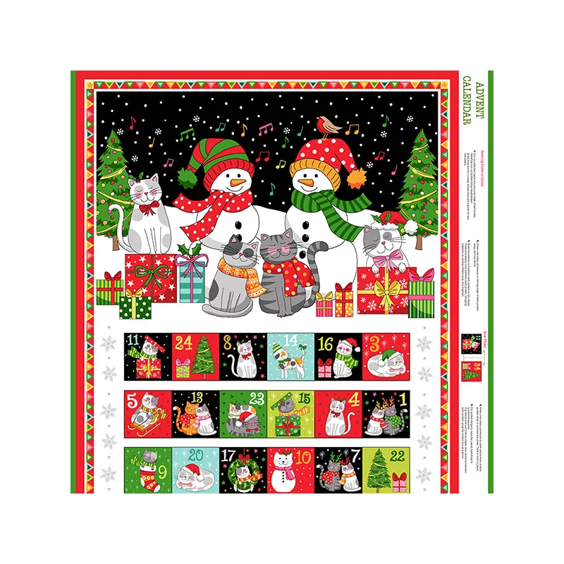 Patchworková tkanina - Makower - Christmas Santa Paws Cats advent 2477-1 Panel, 60cm
