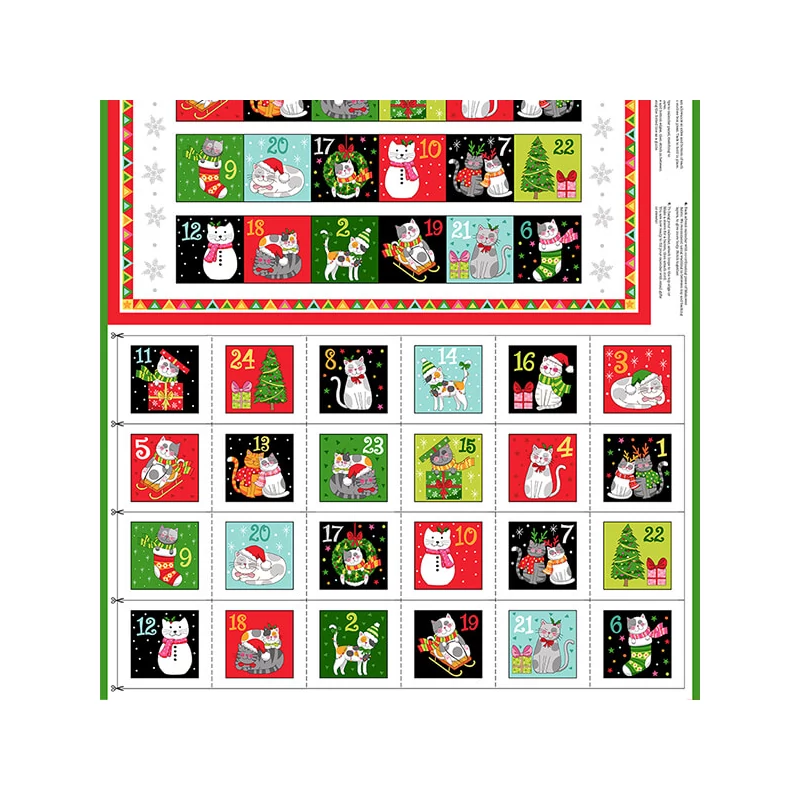 Patchworková tkanina - Makower - Christmas Santa Paws Cats advent 2477-1 Panel, 60cm