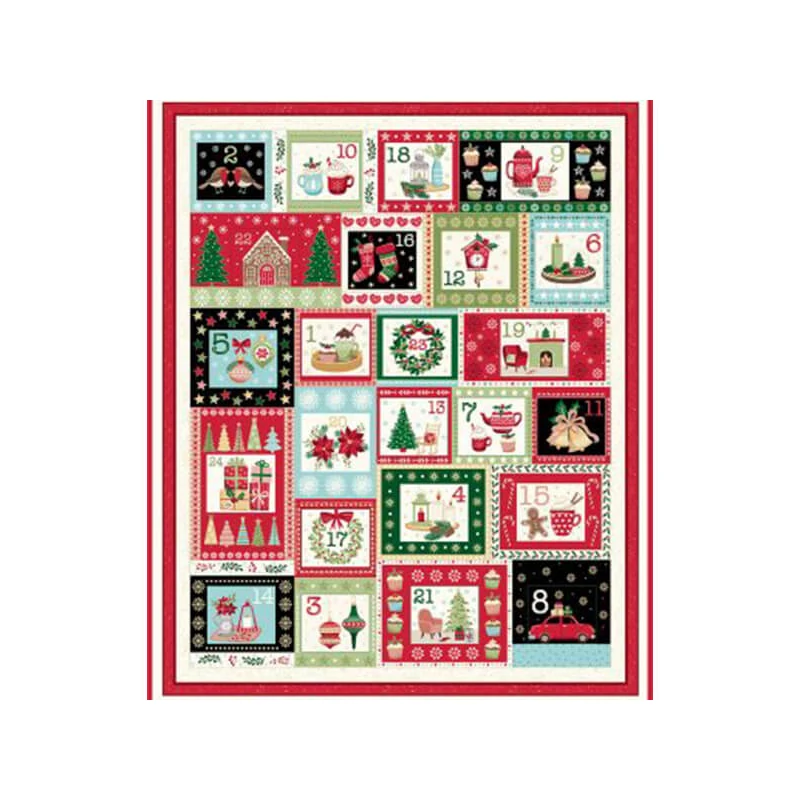 Patchworková tkanina - Makower - Christmas 23 Advent Cosy  2574-1 Panel, 60cm