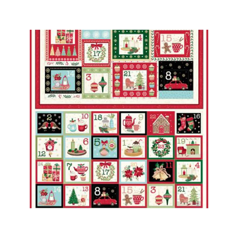 Patchworková tkanina - Makower - Christmas 23 Advent Cosy  2574-1 Panel, 60cm
