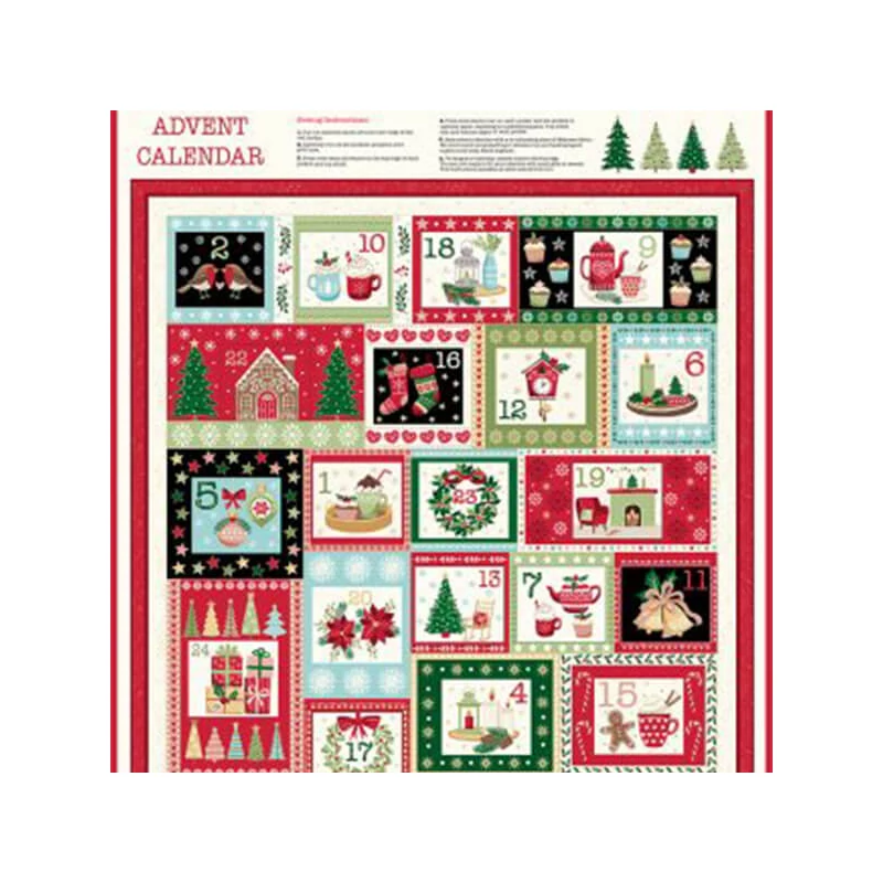 Patchworková tkanina - Makower - Christmas 23 Advent Cosy  2574-1 Panel, 60cm