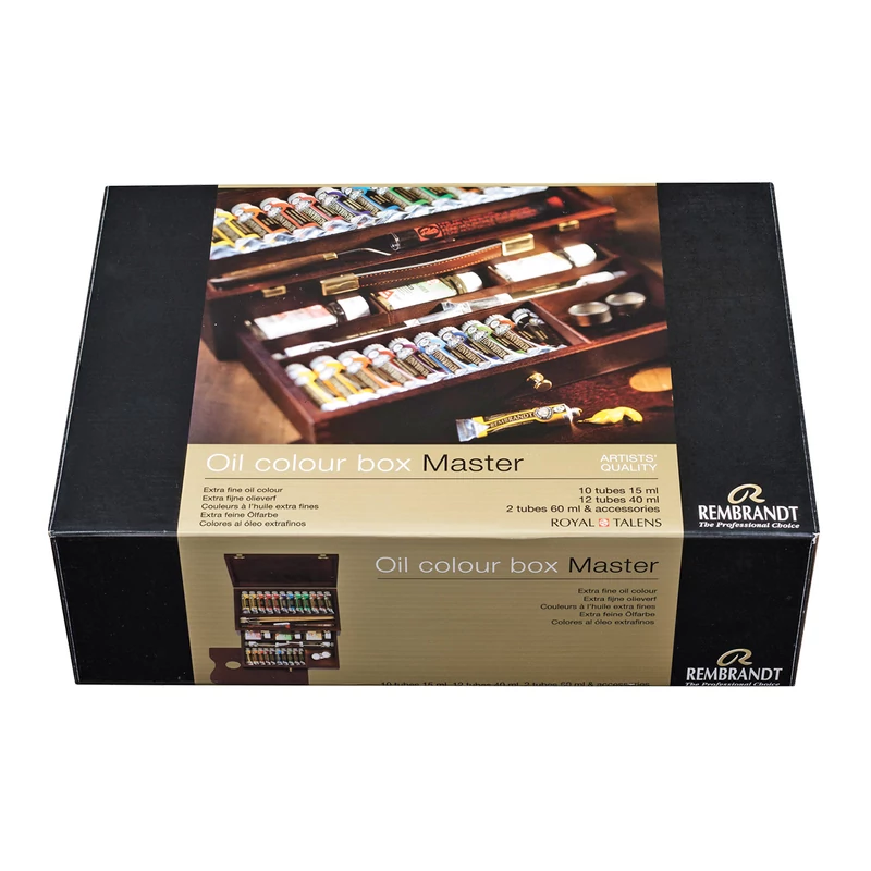 Sada olejových farieb Talens Rembrandt, Master - 10x15 ml + 12x40 ml + 2x60 ml + doplnky, v drevenej krabičke