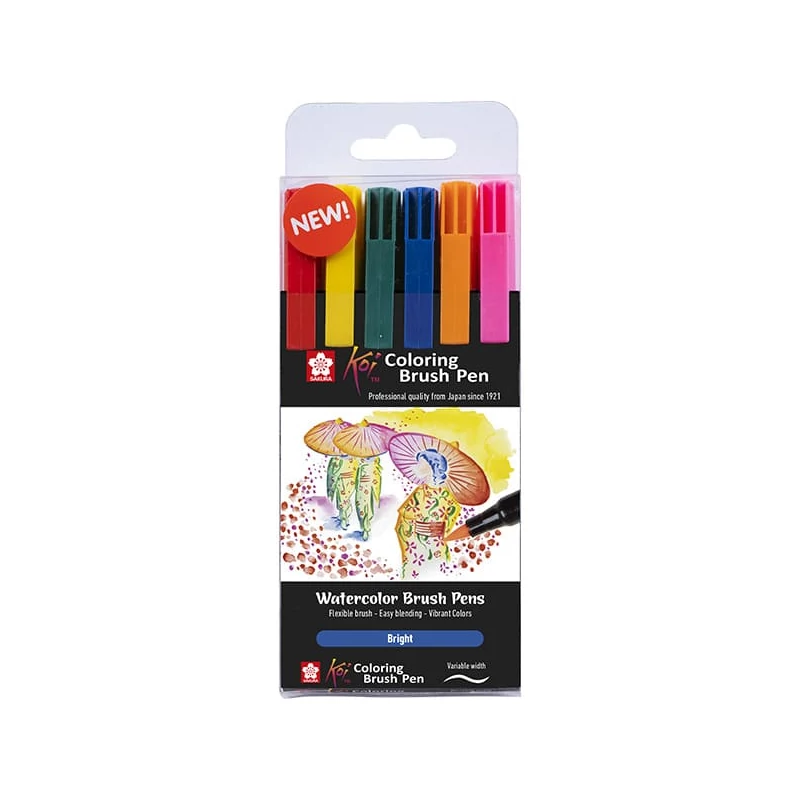 Sada štetcových popisovačov Sakura Koi Brush - 6 ks, Bright