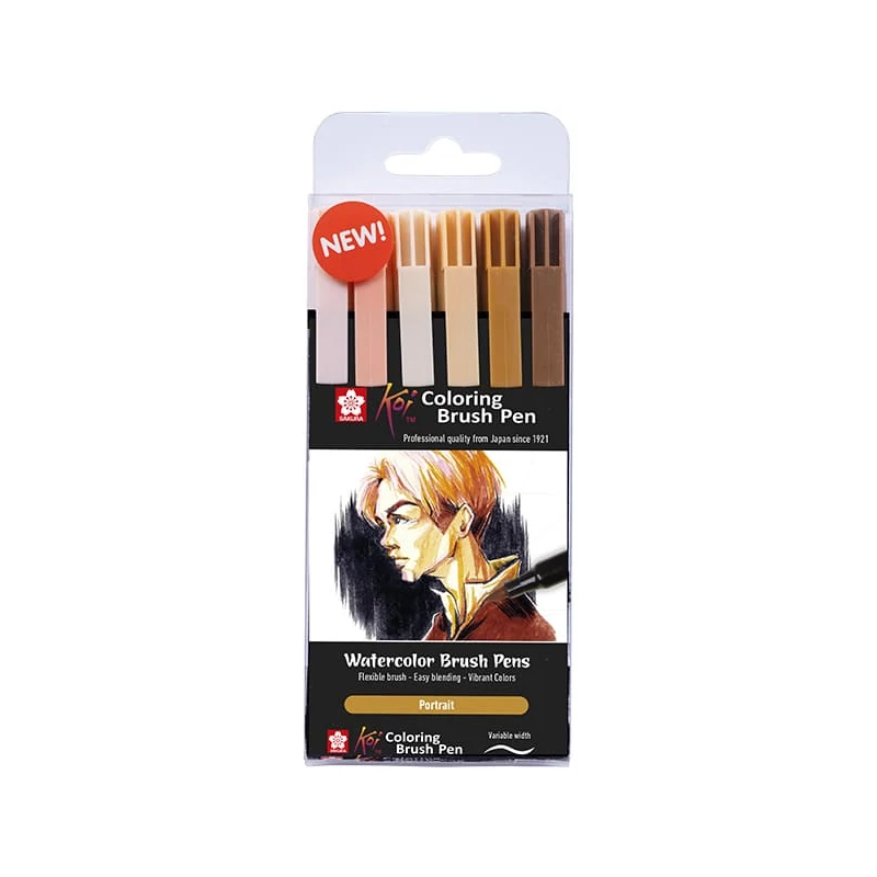 Sada štetcových popisovačov Sakura Koi Brush - 6 ks, Portrait