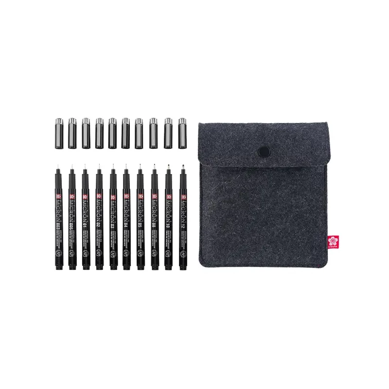 Sada technických kresliacich pier Sakura Pigma Micron - sada 10 ks + peračník, Black Edition