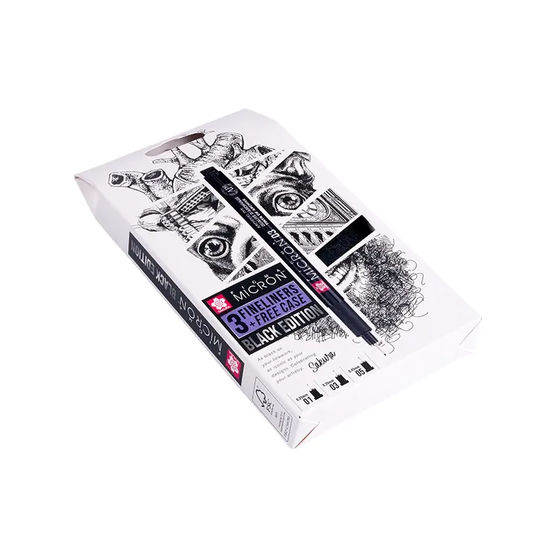 Sada technických kresliacich pier Sakura Pigma Micron - sada 3 ks + peračník, Black Edition