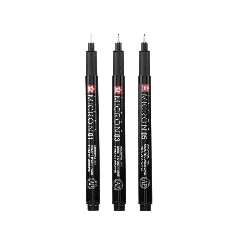 Sada technických kresliacich pier Sakura Pigma Micron - sada 3 ks + peračník, Black Edition