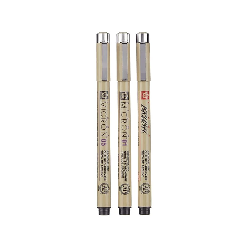 Sada technických pier a štetcov Sakura Pigma Micron - 3 ks