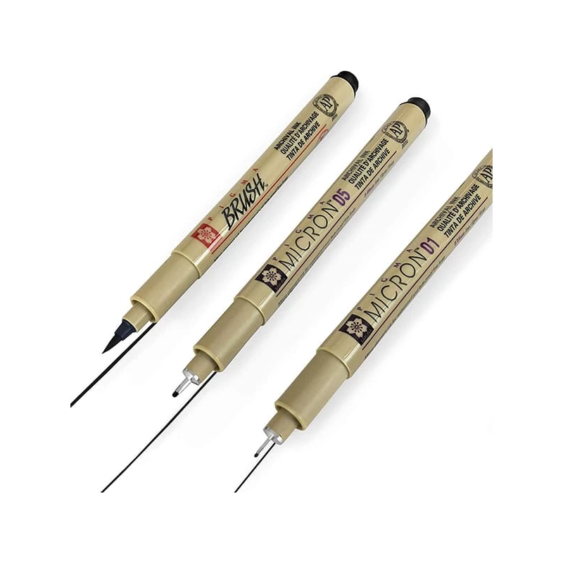 Sada technických pier a štetcov Sakura Pigma Micron - 3 ks